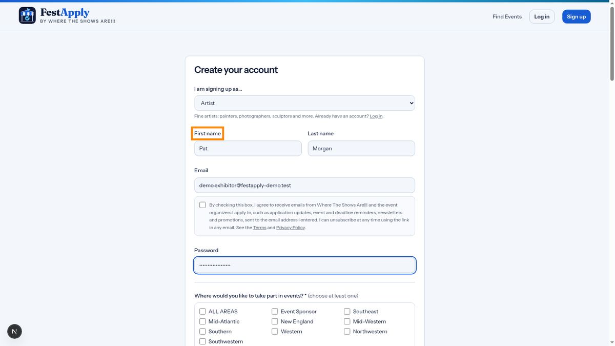 Your name, email and password