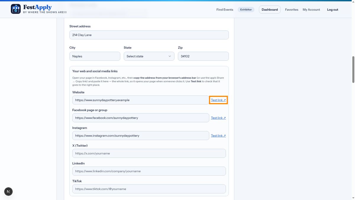 Check each link with Test link
