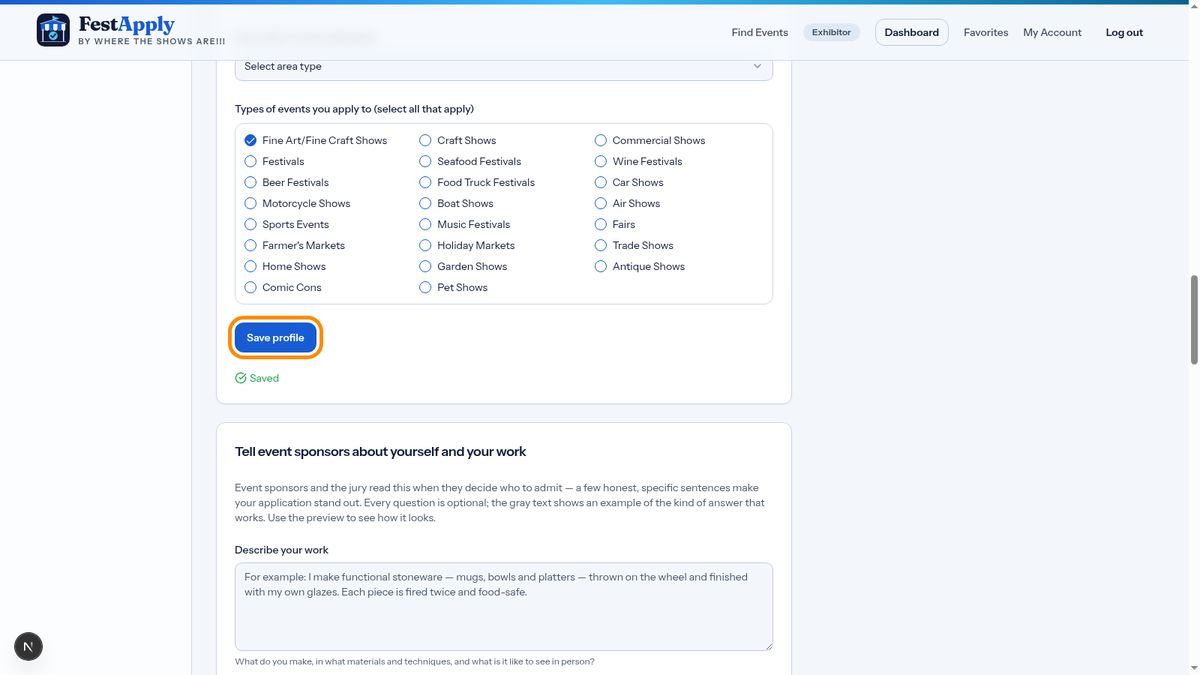 Click Save profile