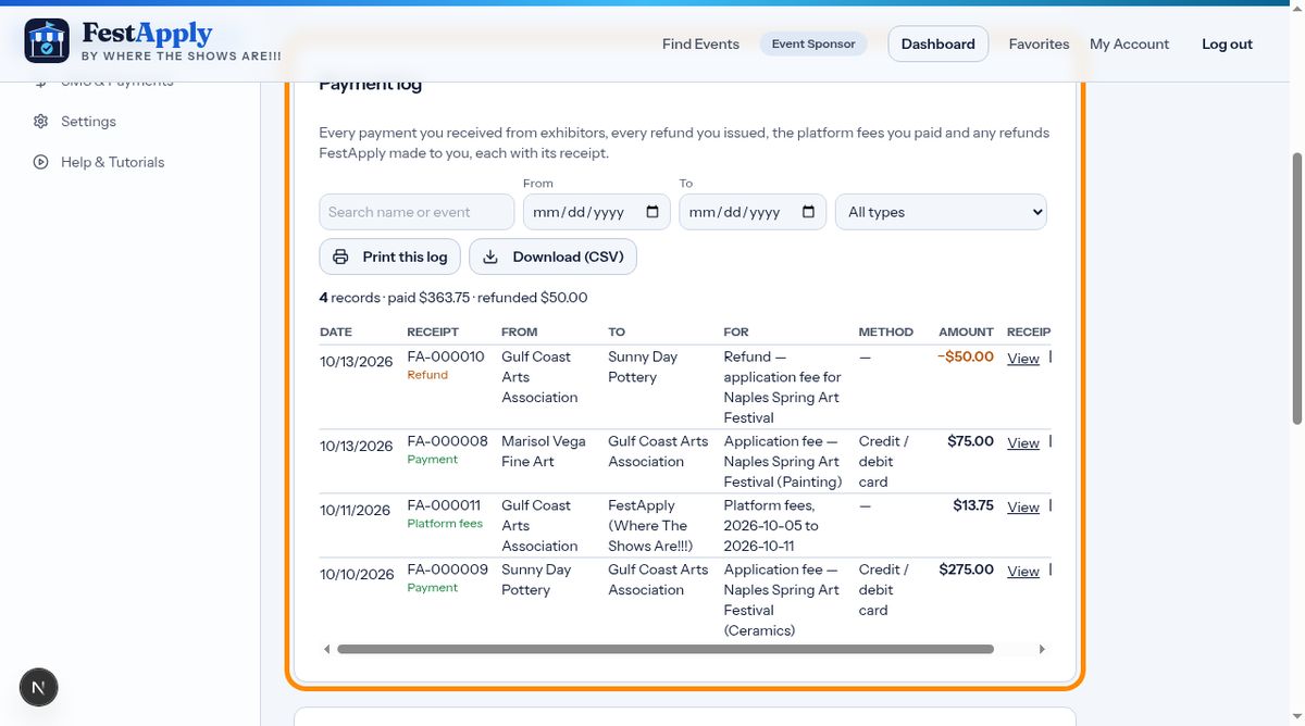 Your payment log