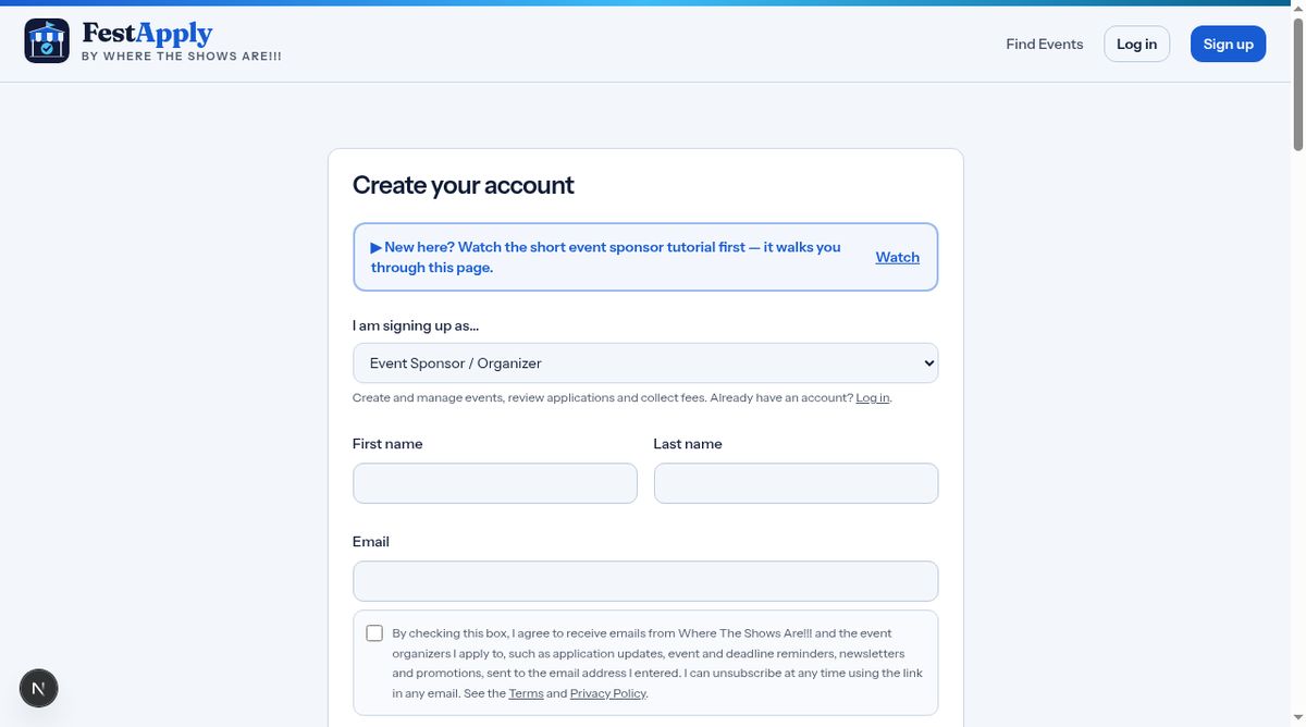 Create your sponsor account