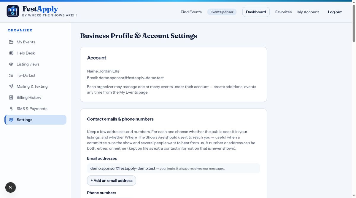 Your contact emails and phones