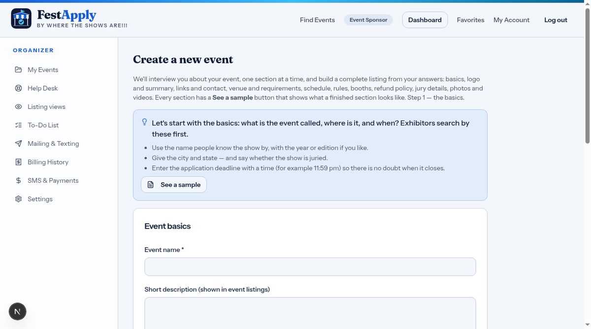 The new event form