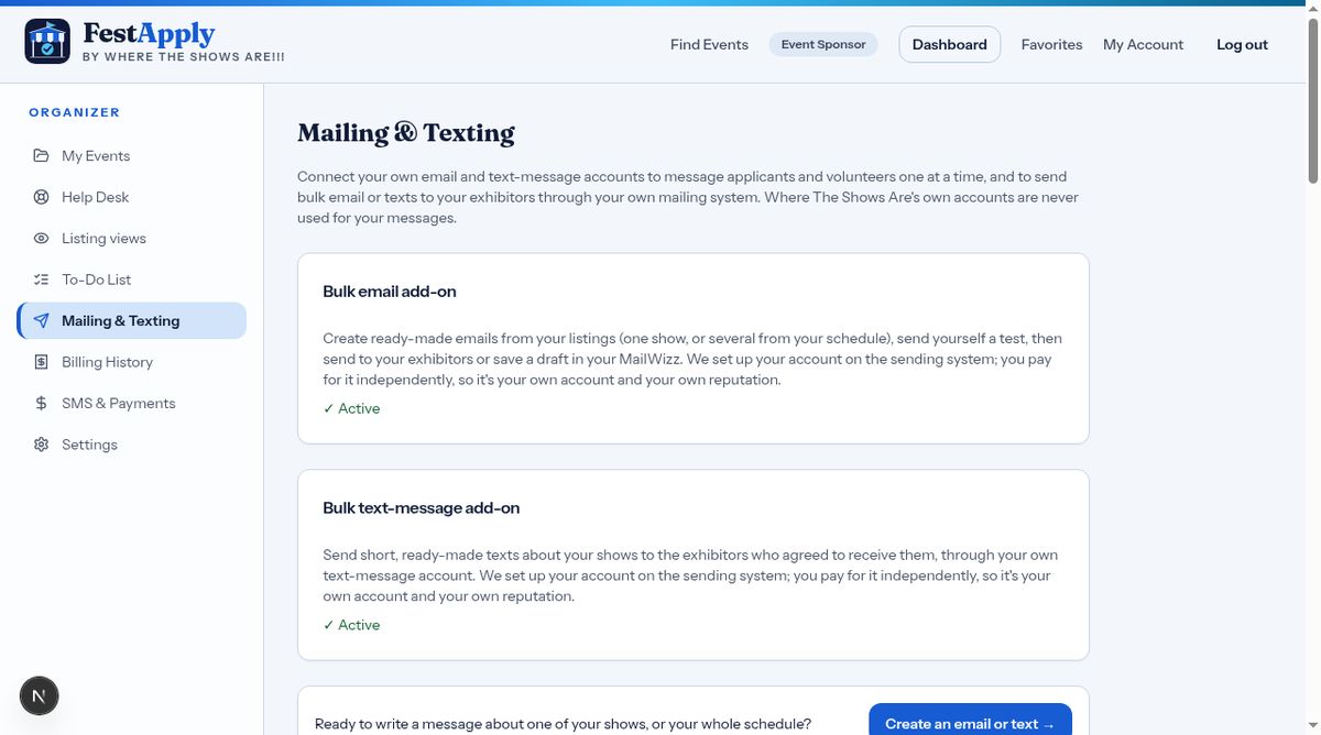 Mailing and texting settings
