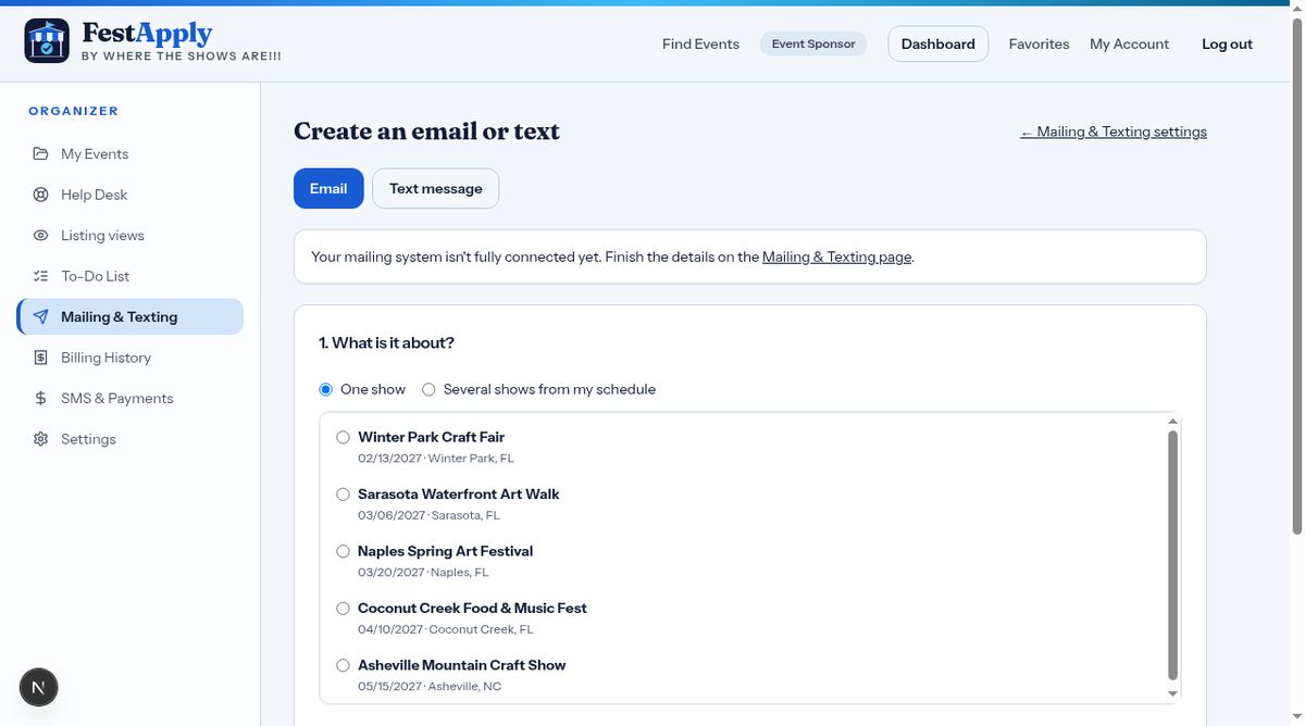 Create an email or text