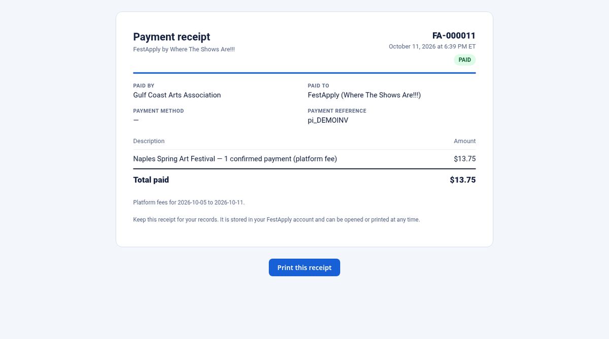 Receipts for your fees